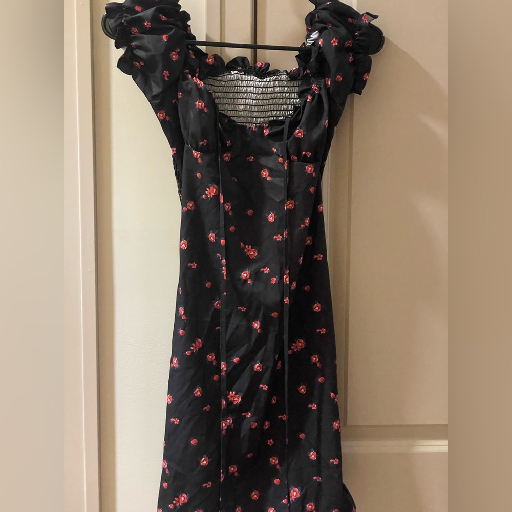 Black dress with red flowers